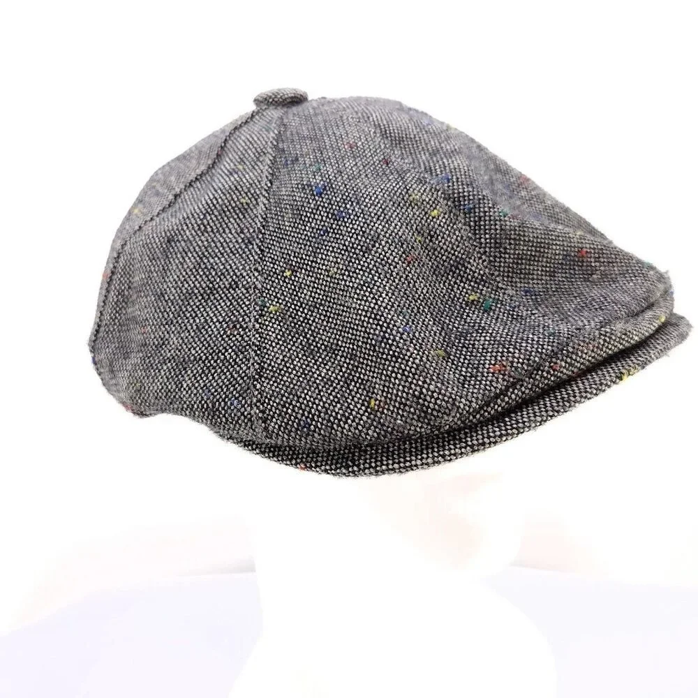 Stetson Newsboy Hat Wool Blend Size Medium Tweed Gray Cap - Picture 1 of 10